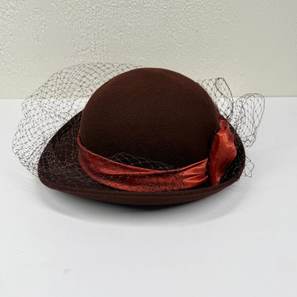 Giorgi Accessories - Vintage Georgi Brown Felt Hat Satin Bow Netting Accent Made in USA